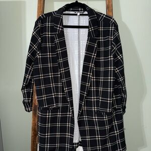 Black Plaid Open-Front Women's Blazer